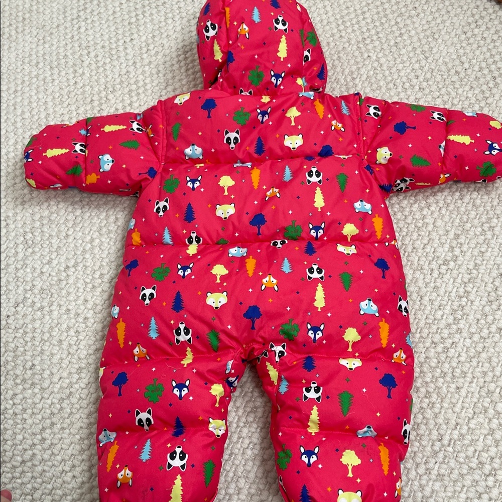 Columbia pink down puffer Snowsuit with Fun animal Print size 6 months - Picture 5 of 12